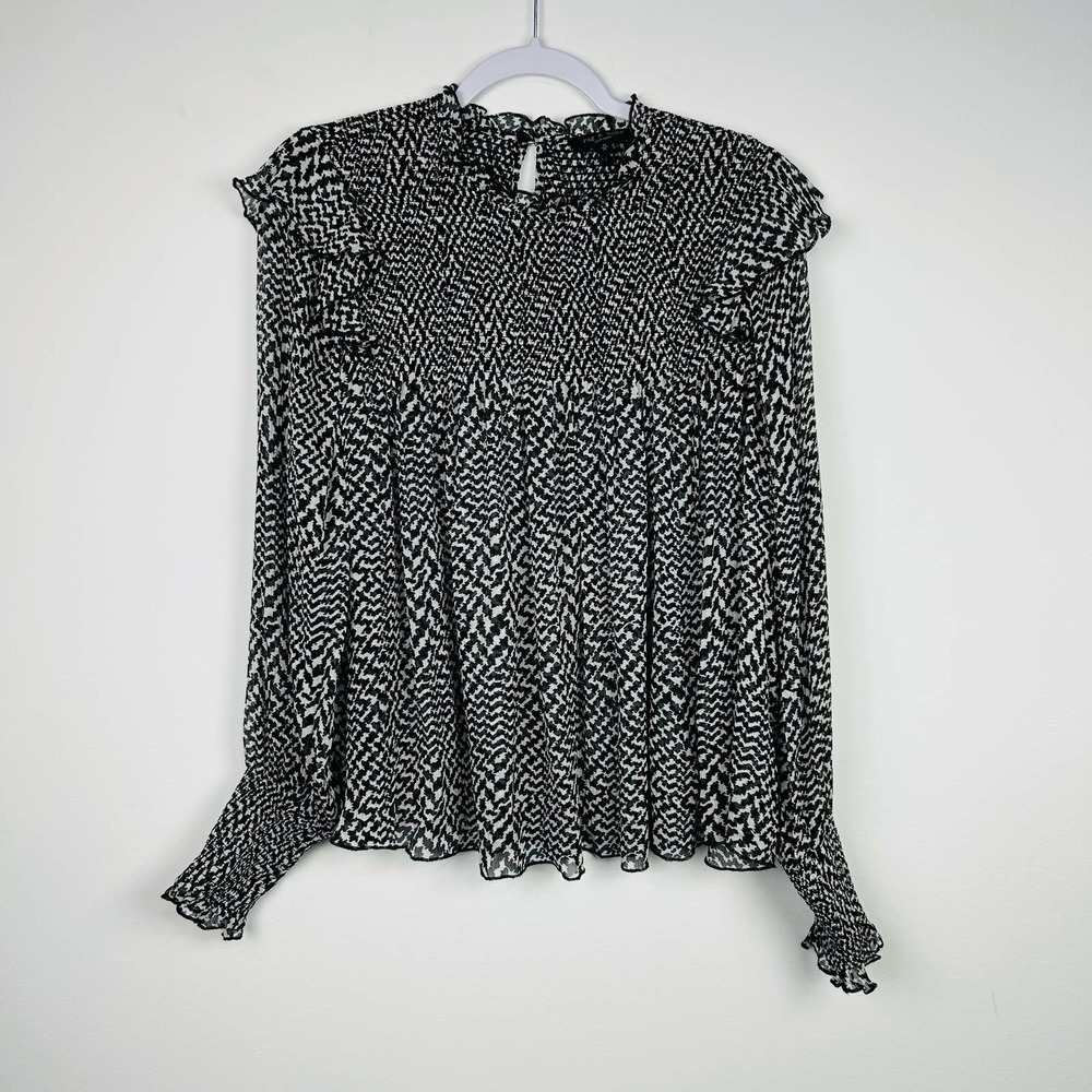 Rag & Bone Black & White Silk Blend Long Sleeved Blouse Size Medium